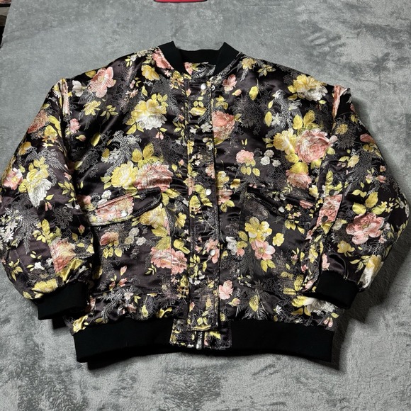 Free People Floral Jacquard Bomber Jacket‎ Oversized S Printed Metallic Button - Picture 1 of 8